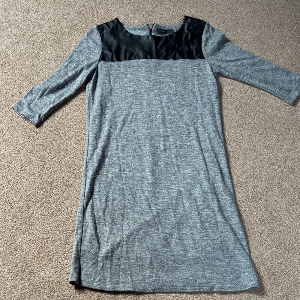 THML Gray Knit Shift Dress with Black Yoke
